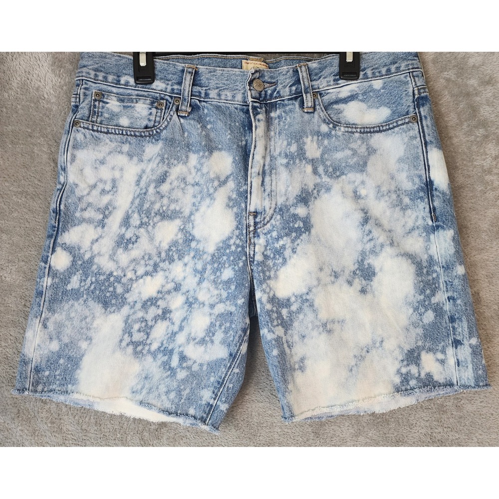 J.Crew Classic Straight Shorts Mens Size 33 Blue Acid Wash Denim Cut Off Preppy